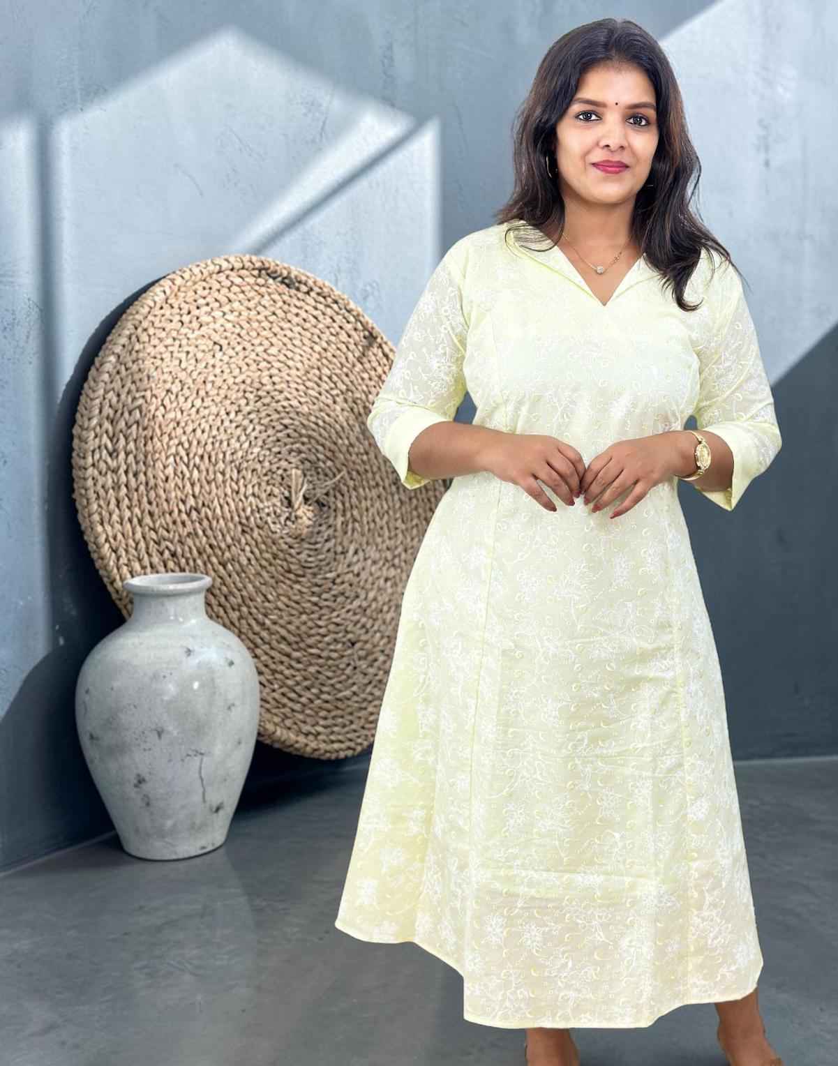 KURTIS A-LINE PALE YELLOW E7003 220526K