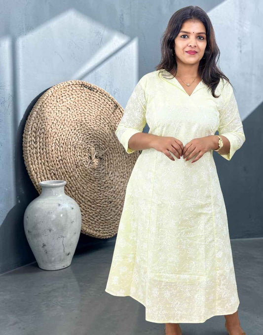 KURTIS A-LINE PALE YELLOW E7003 220526K