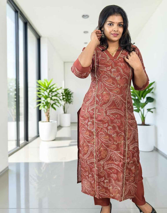 KURTI SET DARK RUST E7029 040626KS