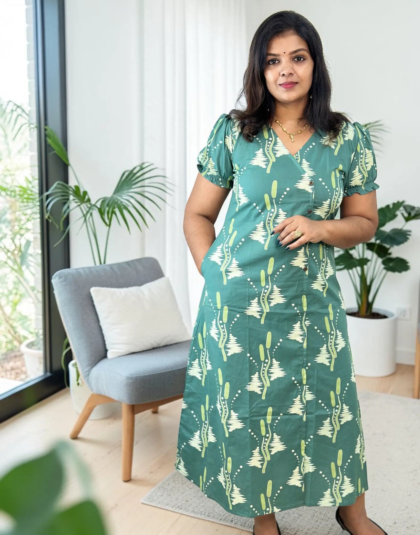 KURTIS FROCK PATTERN PINE GREEN E7038 060626FK