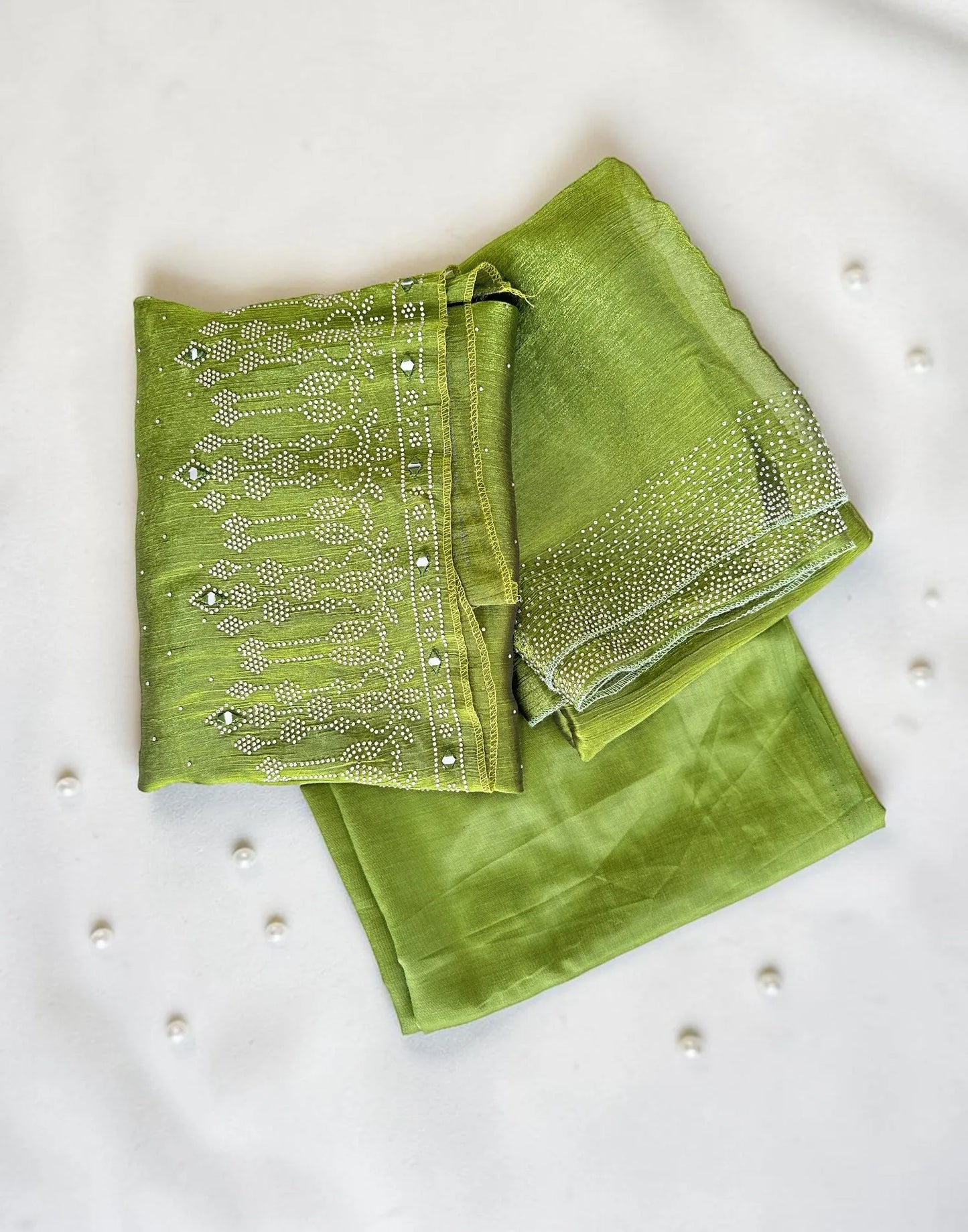 SALWAR SUITS UN-STITCHED MEHANDI GREEN E6537 100626DM - ELENTRA DESIGNS BY NIMI HEINS