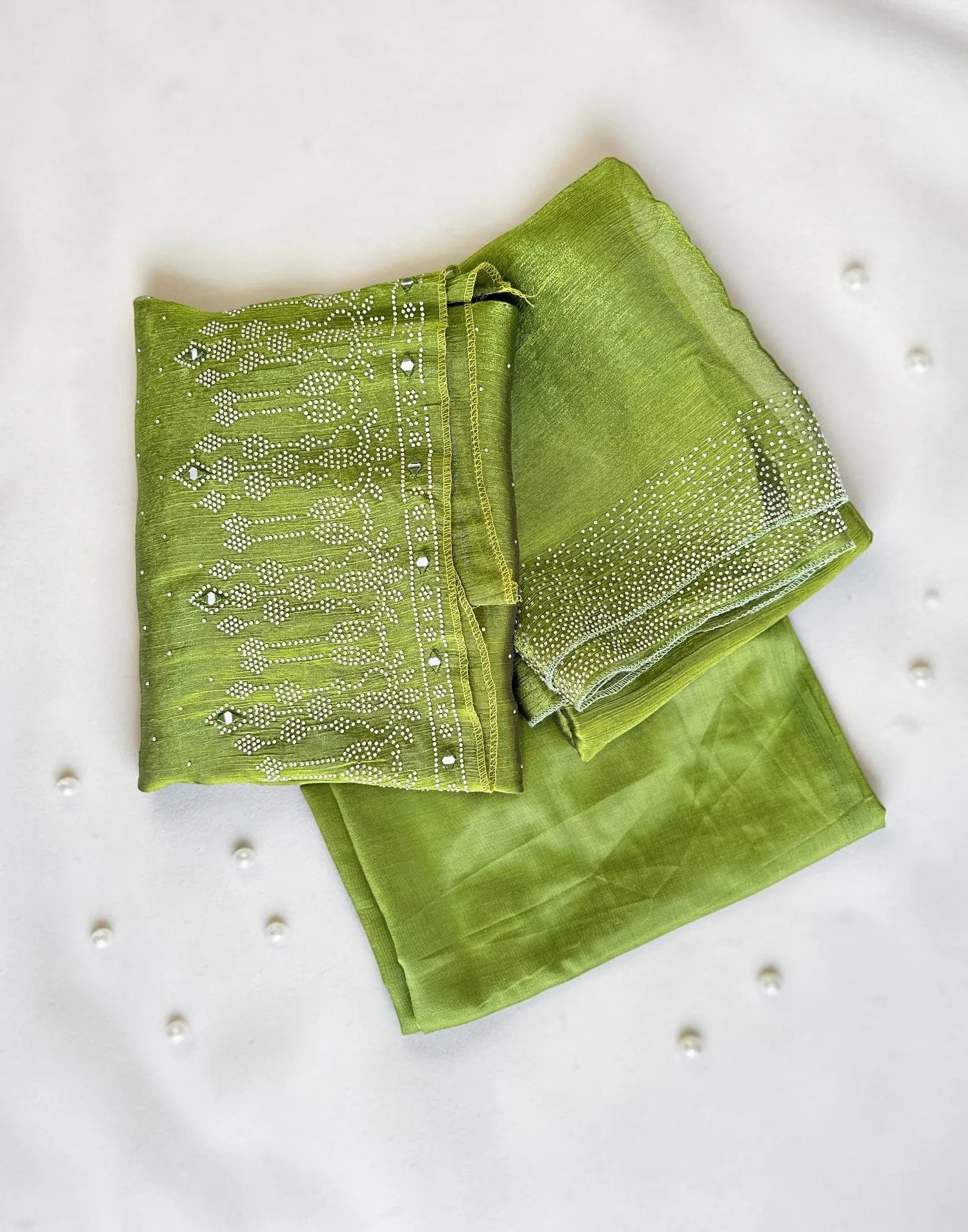 SALWAR SUITS UN-STITCHED MEHANDI GREEN E6537 100626DM - ELENTRA DESIGNS BY NIMI HEINS