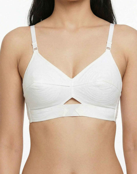 NON PADDED COTTON ROUND STITCH BRA BRIDA SAJINI WHITE B4U582 070726BR