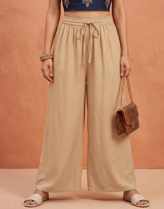 PALAZZO PANT FLY BIRDS LIGHT CHIKKU E6150 160626B