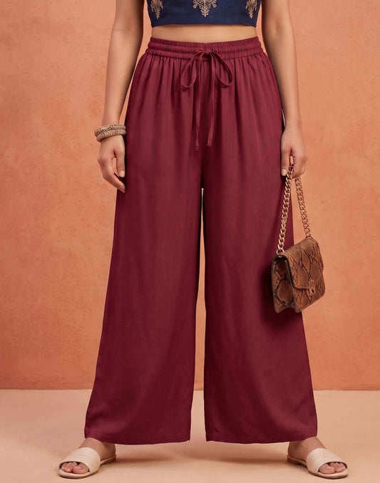 PALAZZO PANT FLY BIRDS MAROON E6150 160626B