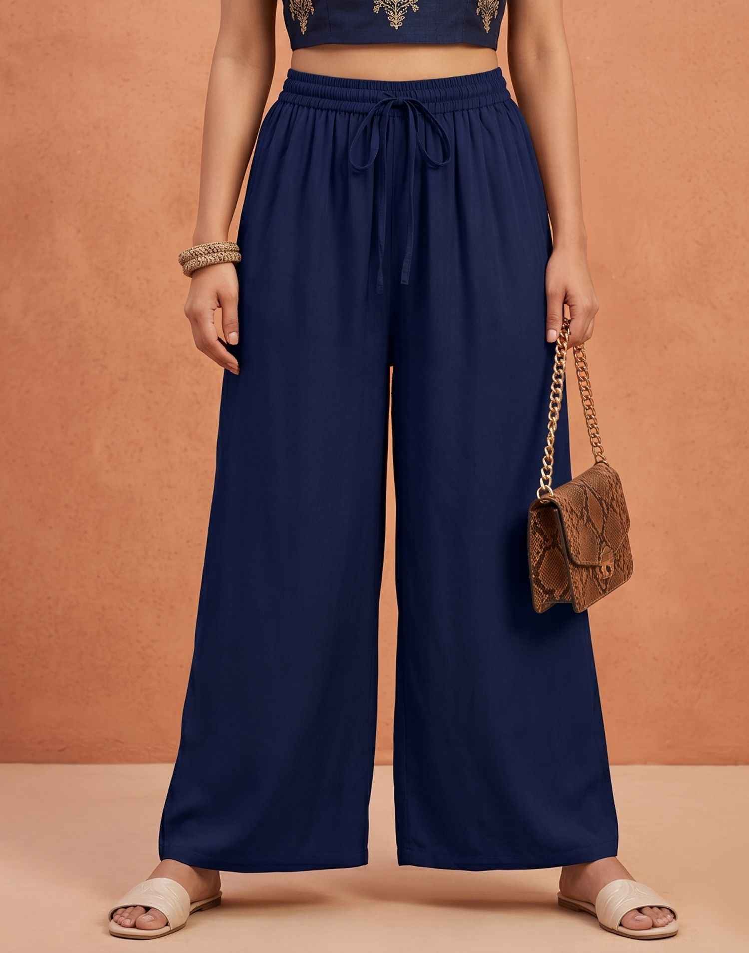PALAZZO PANT FLY BIRDS DARK BLUE E6150 160626B