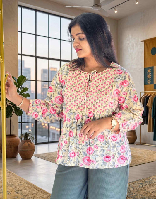 SHORT TOP PASTEL YELLOW n PINK E5342 280726ST - ELENTRA DESIGNS BY NIMI HEINS