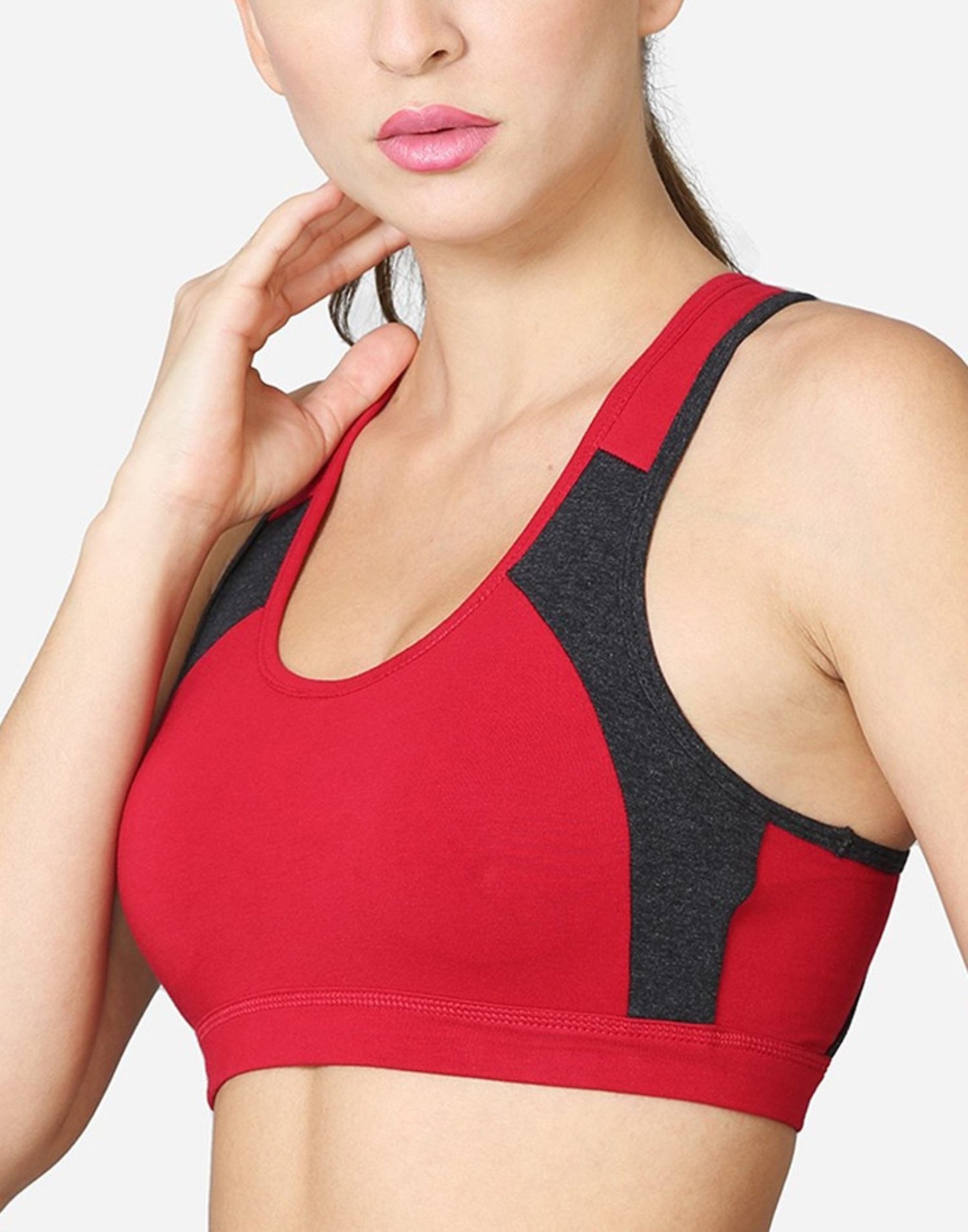 SPORTS BRA VSTAR RACER BACK STYLING RED n CHARCOAL MELANGE E7066-E7067-E7068 250626BR