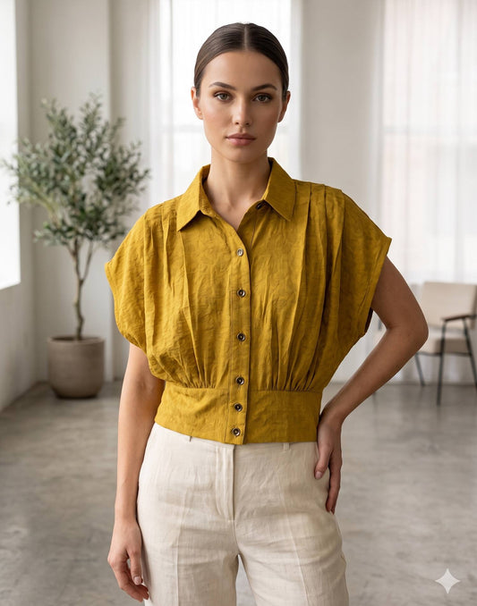 SHORT TOP MUSTARD YELLOW E6303 300626ST - ELENTRA DESIGNS BY NIMI HEINS