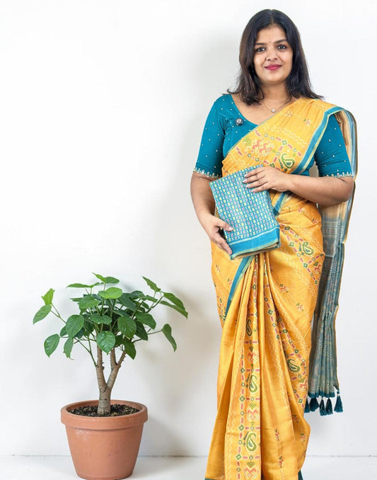 SAREE POCHAMPALLY YELLOW E6904 200426S - ELENTRA DESIGNS BY NIMI HEINS