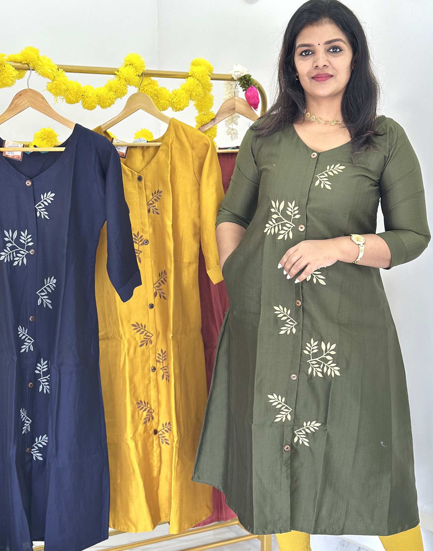 KURTIS A-LINE GREEN E7149 220726AK - ELENTRA DESIGNS BY NIMI HEINS