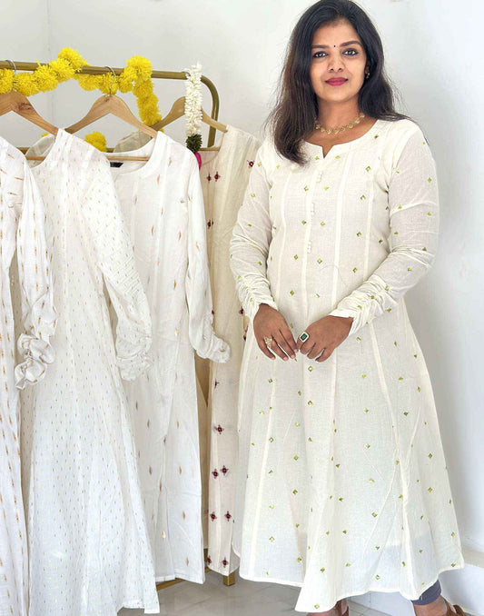 KURTIS PANEL CUT ANARKALI CREAM n GREEN 220726PA
