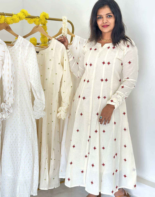KURTIS PANEL CUT ANARKALI CREAM n MAROON 220726PA