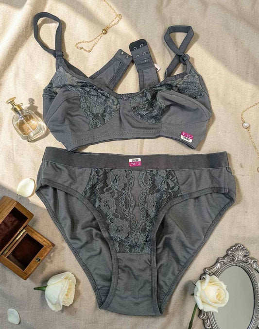 BRA N PANTY COMBO V-MAX GRAY (E6075-E6076) 180426BP - ELENTRA DESIGNS BY NIMI HEINS