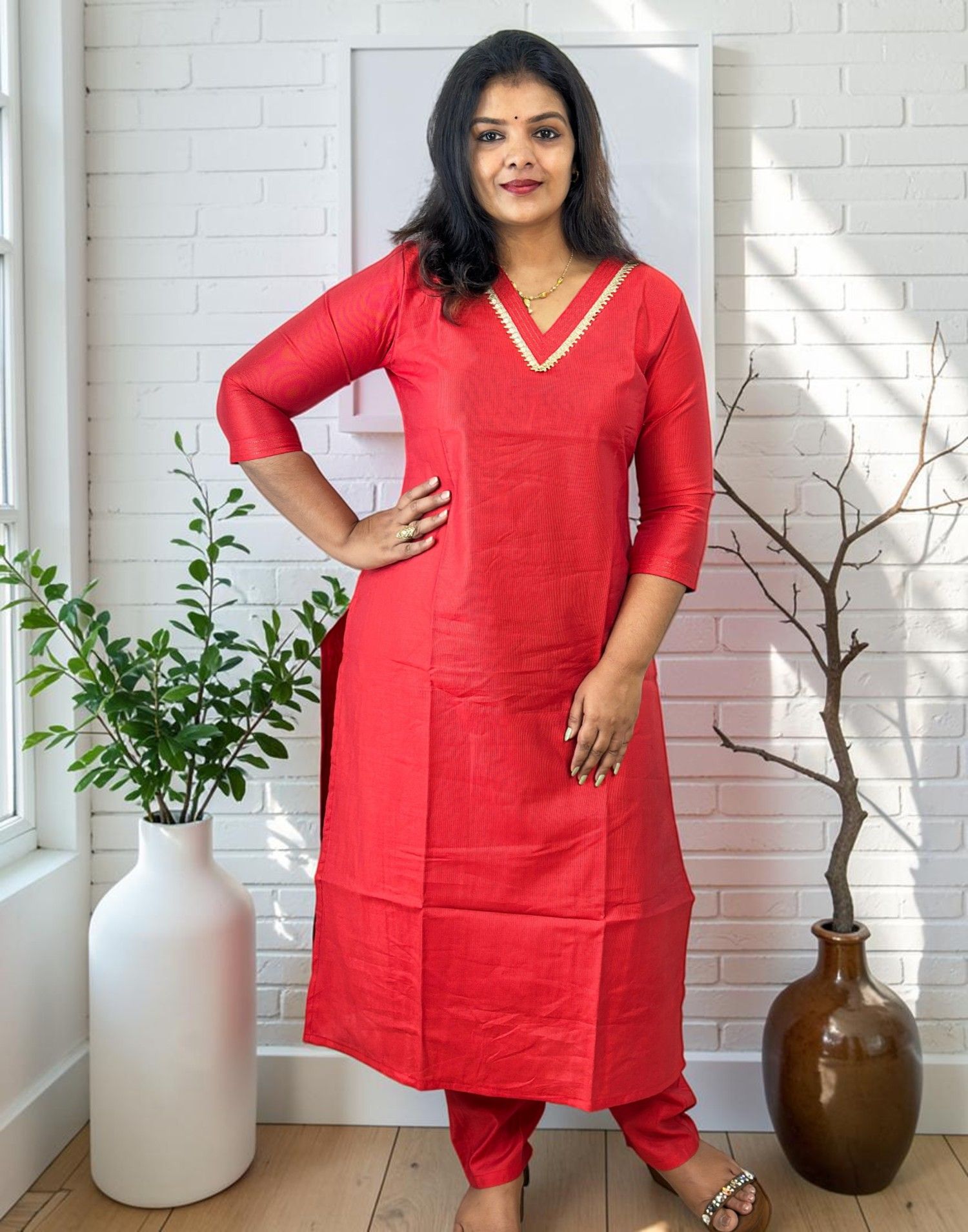 KURTI SET RED E7324 150926KS - ELENTRA DESIGNS BY NIMI HEINS