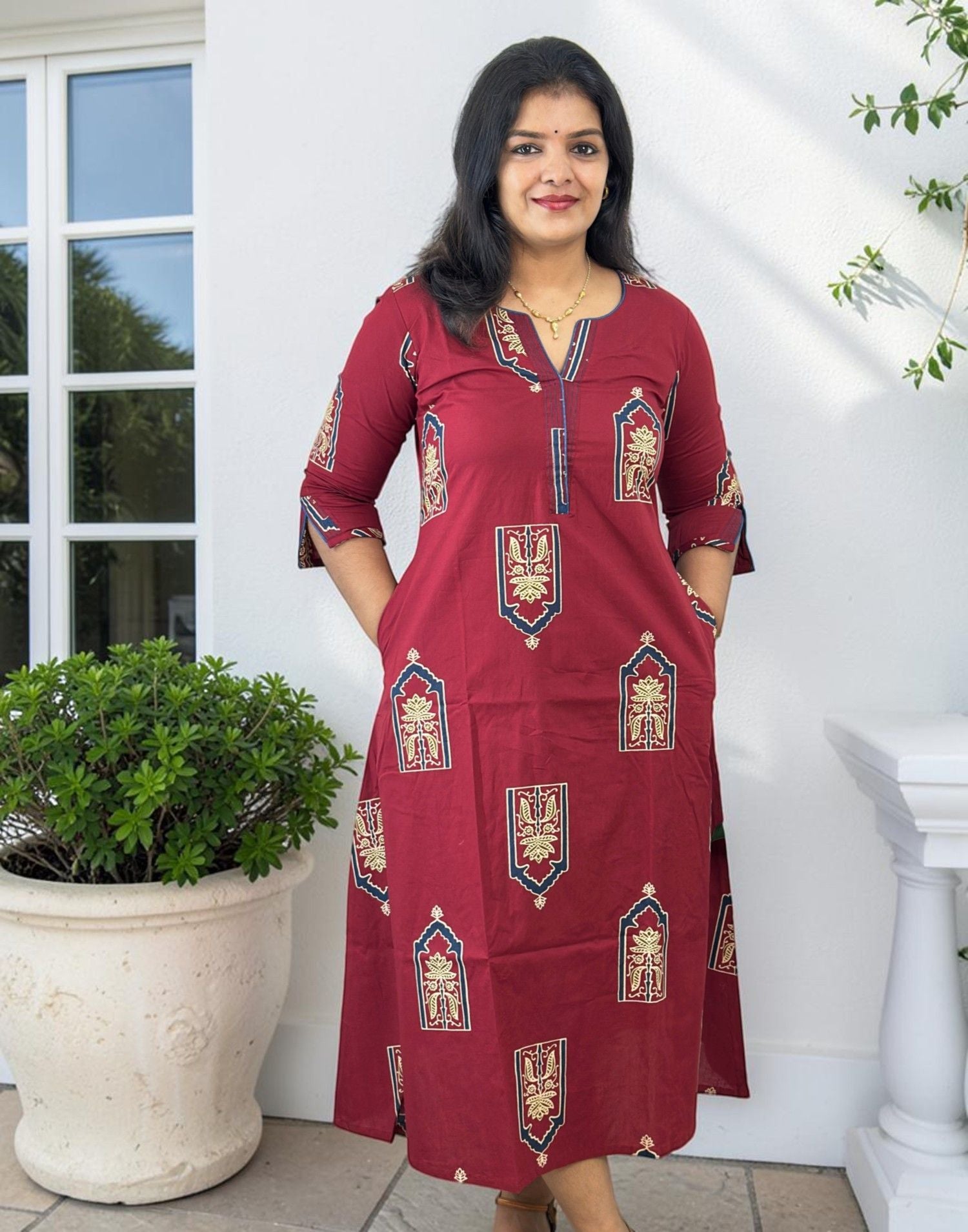 KURTIS A-LINE MAROON E7325 150926AK - ELENTRA DESIGNS BY NIMI HEINS