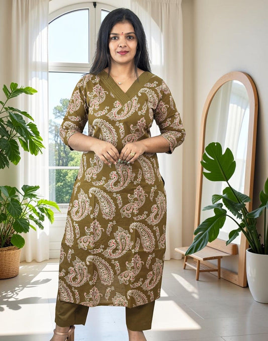 KURTI SET DARK MEHANDI GREEN E7331 200926KS - ELENTRA DESIGNS BY NIMI HEINS