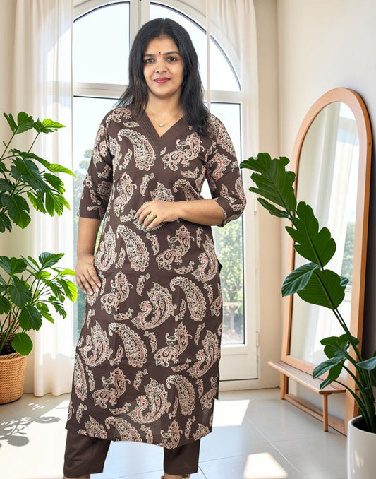 KURTI SET DARK COFFEE BROWN E7331 200926KS - ELENTRA DESIGNS BY NIMI HEINS
