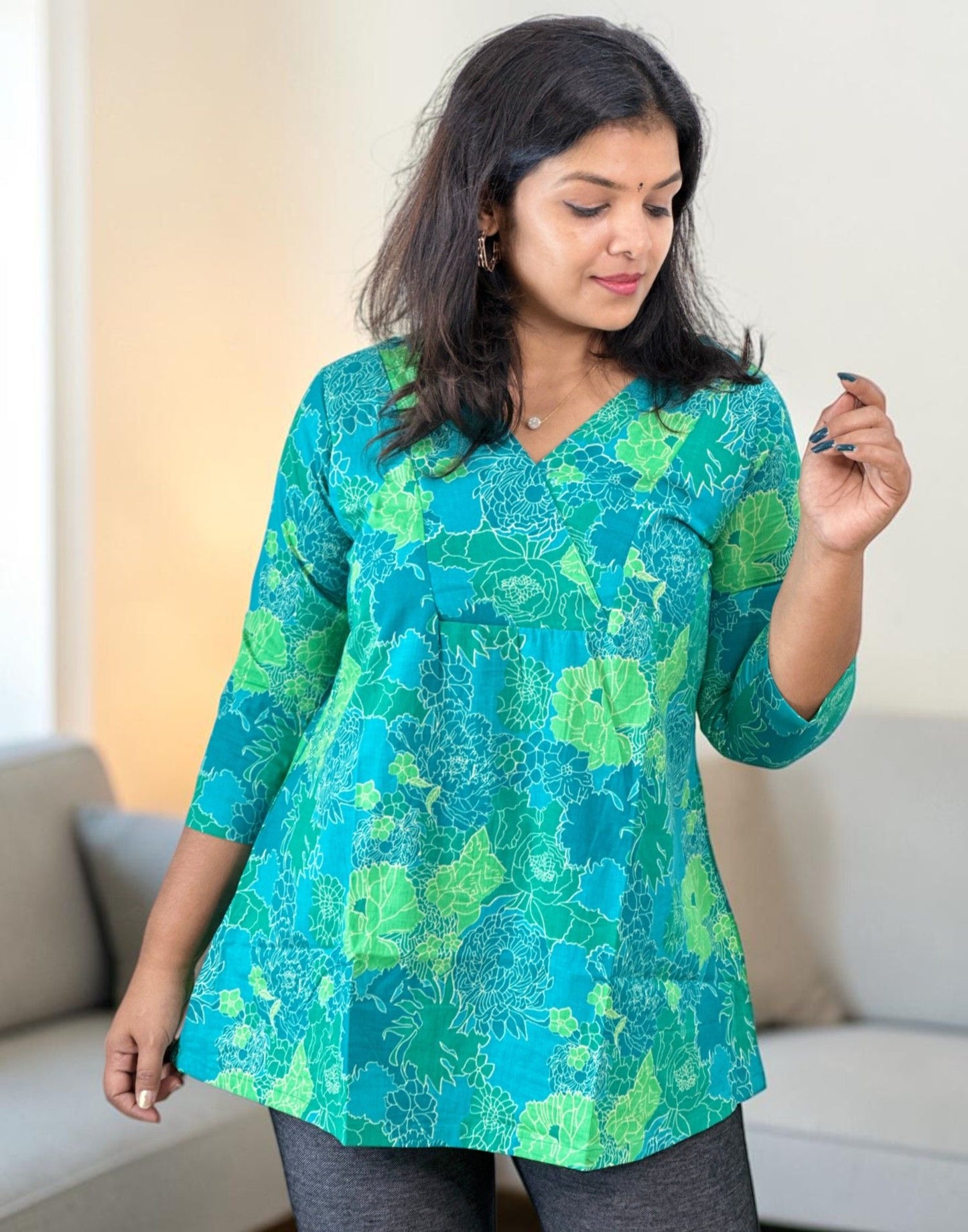 SHORT TOP BLUE n GREEN 270926ST - ELENTRA DESIGNS BY NIMI HEINS
