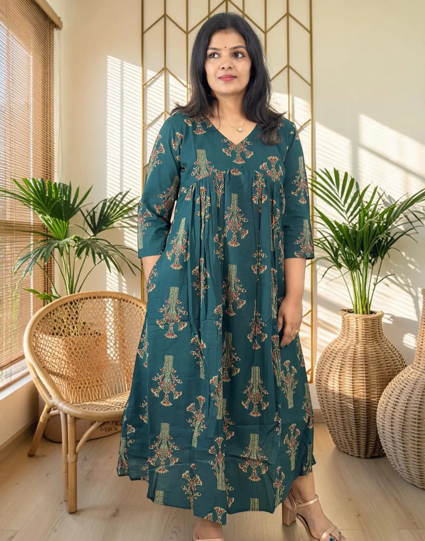 COTTON MATERNITY WEAR GREEN E7347 280926MW - ELENTRA DESIGNS BY NIMI HEINS
