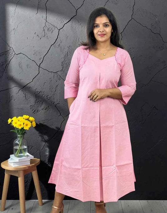 A-LINE EMBROIDERY KURTI PINK E7345 290926AK