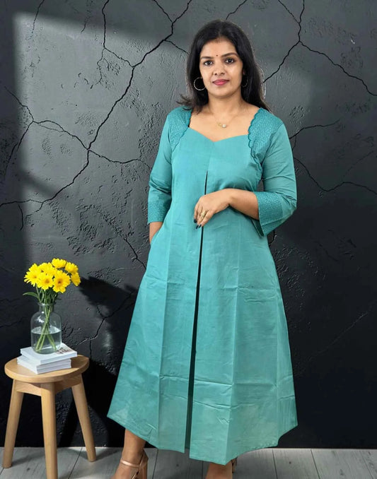 A-LINE EMBROIDERY KURTI PINE GREEN E7345 290926AK