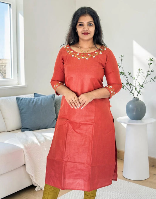 EMBROIDERY KURTI RUST ORANGE E7390 111026EK