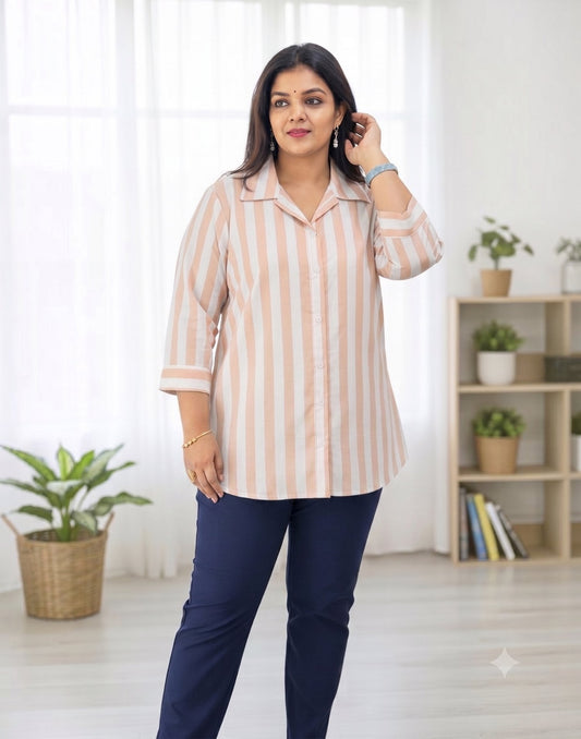 WOMEN STRIPED SHIRT PASTEL PEACH E6141 300626ST - ELENTRA DESIGNS BY NIMI HEINS