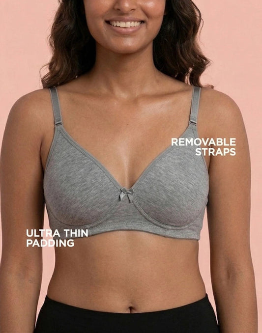 SEMI PADDED BRA BLOSSOM ULTRA THIN PAD GRAY E3176 230626BR - ELENTRA DESIGNS BY NIMI HEINS