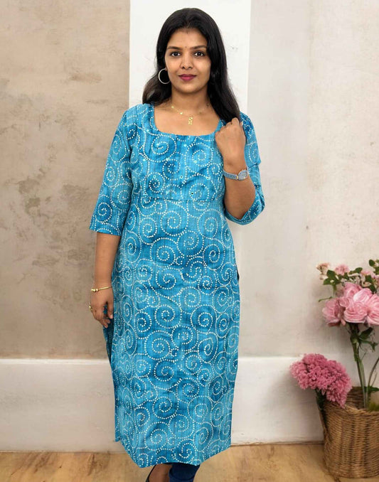 080325K (E5405) COTTON SLITTED KURTI - Sky Blue