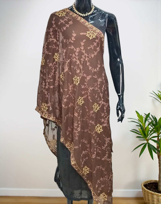 CHIFFON DUPATTA COFFEE BROWN E6460 290126D - ELENTRA DESIGNS BY NIMI HEINS
