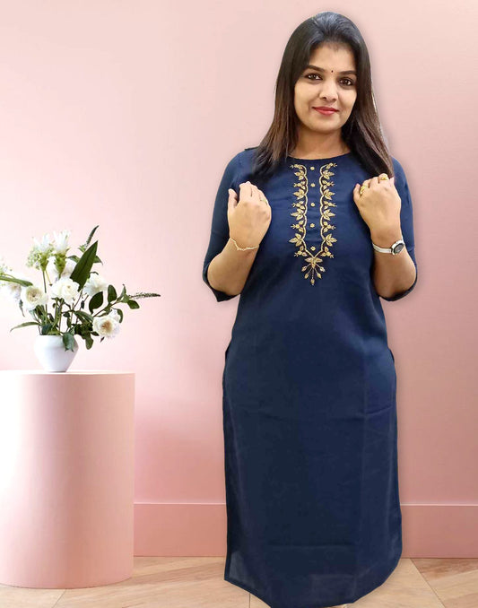 240524 (E1843) OFFER ZONE  Handworked Georgette Kurtis - Dark Blue