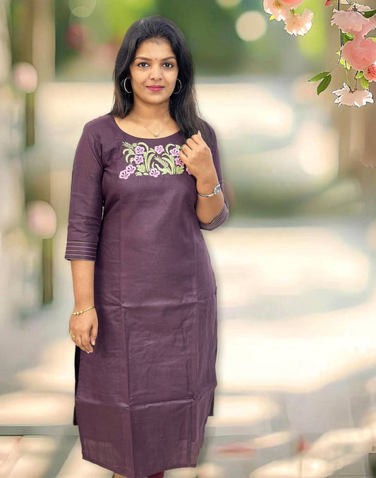 201124C (E4321) BUDGET BUY EMBROIDERY KURTI - Dark Purple