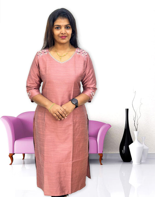 130424A (E3277) EMBROIDERY KURTI - Mauve Onion