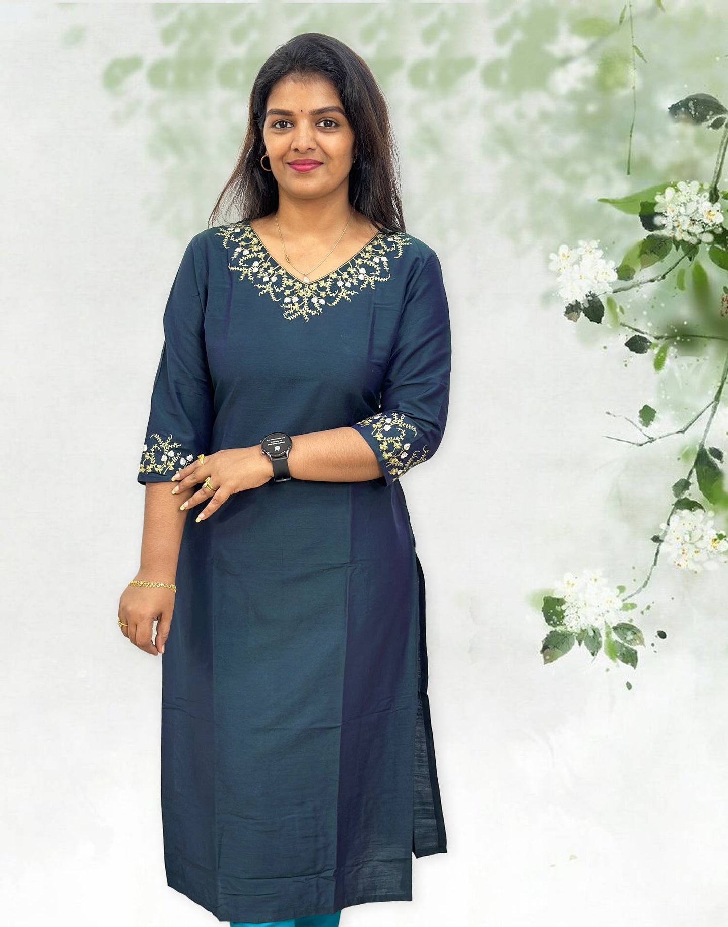 190424C (E3286) SEMI PARTY WEAR KURTI - Peacock Green