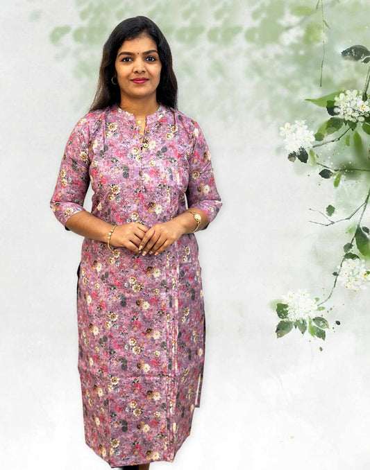 280524A (E3876) COTTON LINEN KURTI - Grape