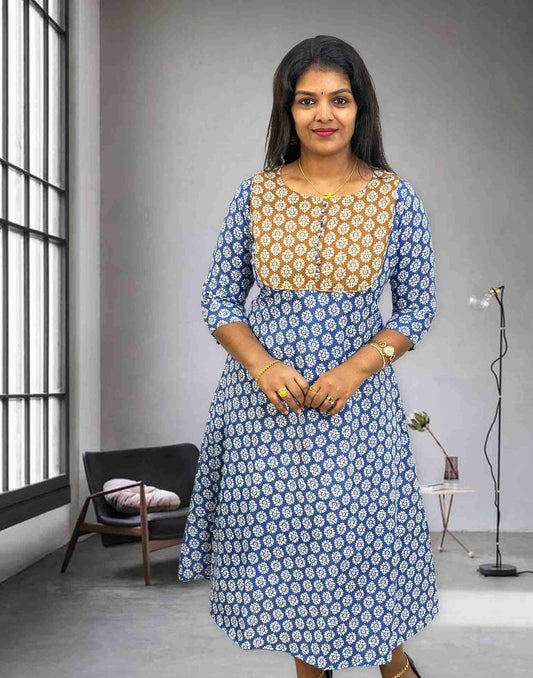 240424C (E3296) CASUAL A-LINE KURTI - Blue