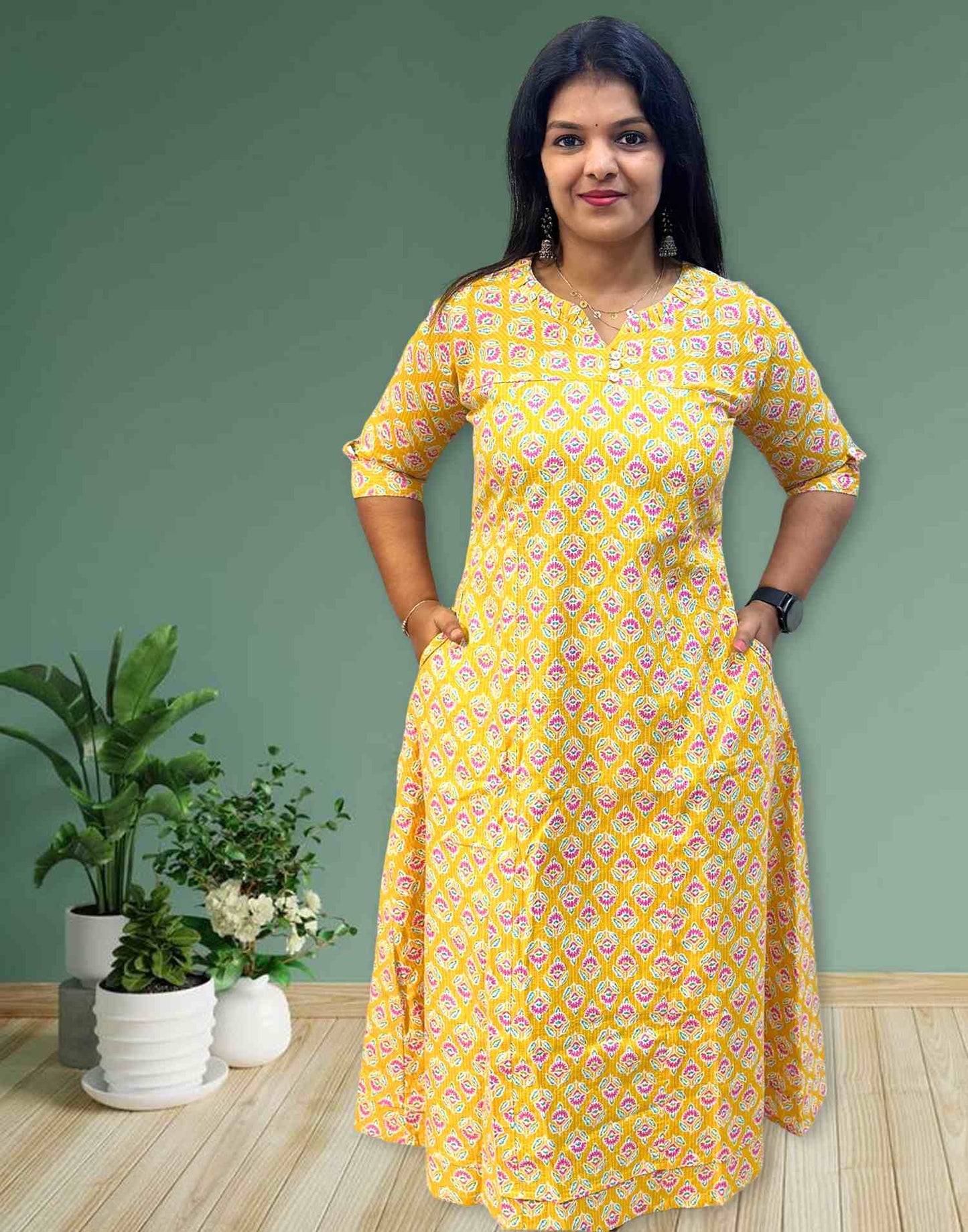 210724B (E2469) OFFER ZONE A-LINE KURTI - Yellow