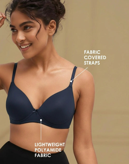 LIGHTLY PADDED BRA BLOSSOM FEATHERLITE NAVY BLUE E6437 300825BR - ELENTRA DESIGNS BY NIMI HEINS