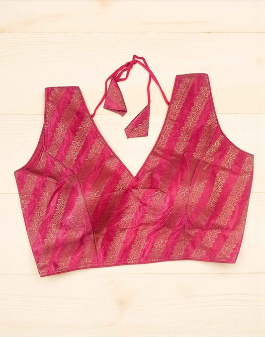 270925BL (E6526) BROCADE BLOUSE - Bright Lotus Pink