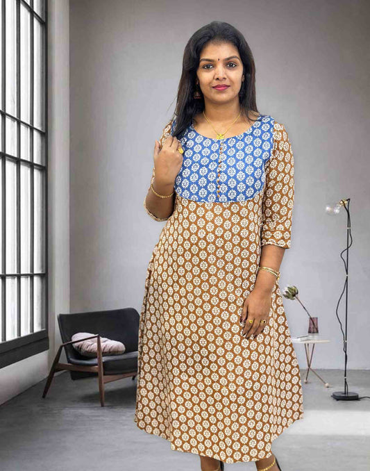 240424C (E3296) CASUAL A-LINE KURTI - Light Chocolate