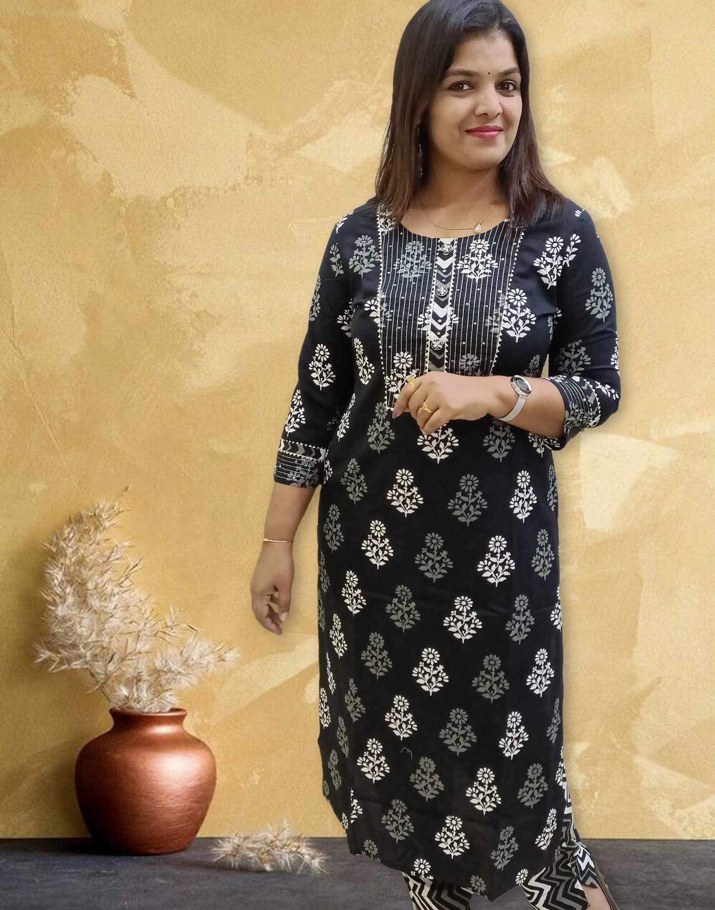 230724B (E1745) OFFER ZONE KURTI SET - Black