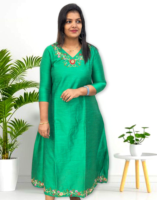 051224A (E4339) SEMI PARTYWEAR A-LINE KURTI - Green