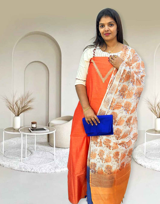 231223 (E3040) UN-STITCHED DESIGNER SETS - Orange