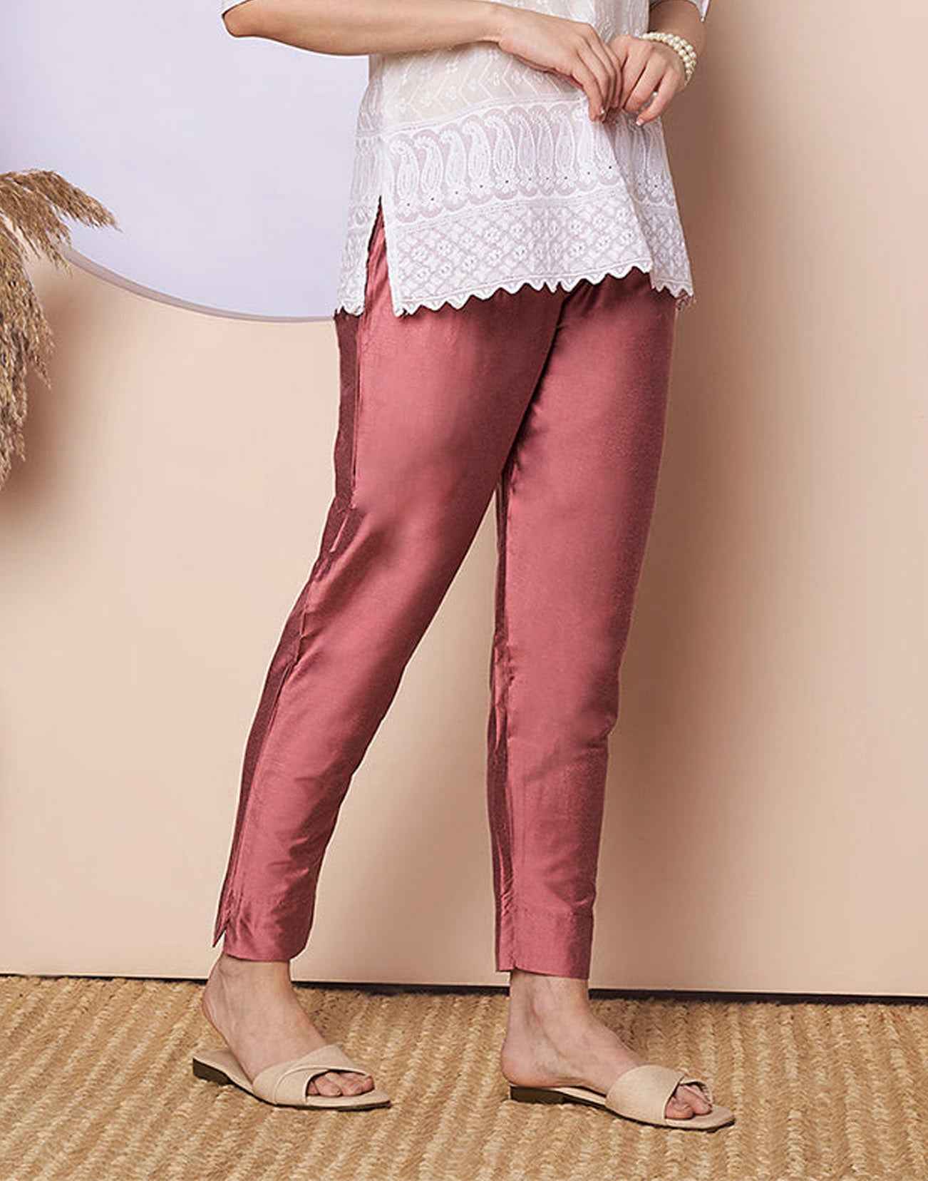 METALLIC STRAIGHT PANTS ROSE GOLD E6970-71 120526SP