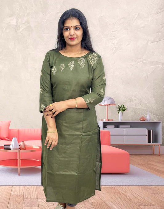 280424B EMBROIDERY KURTI - Forest Green