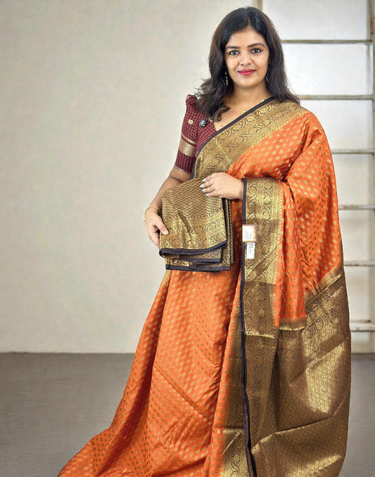 030126S (E6514) SEMI BANARASI SAREE - Orange n Black