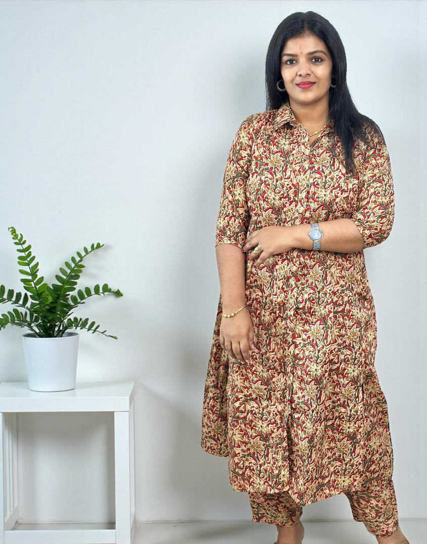 211125CS (E6632) A-LINE CO-ORD SET - Reddish Maroon