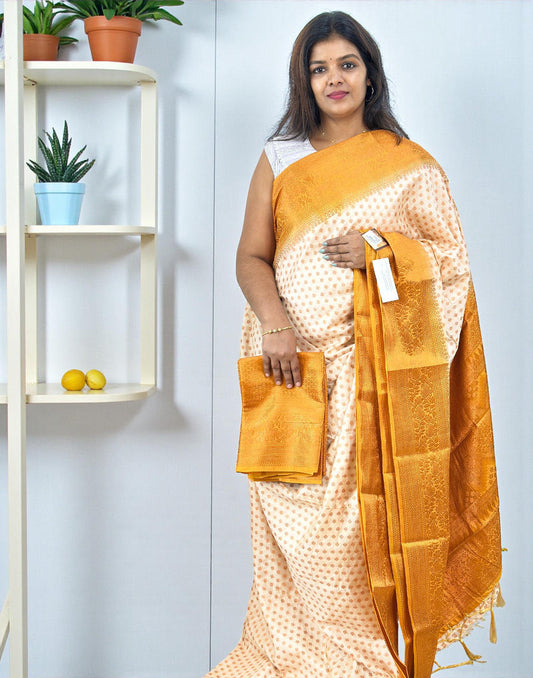 111225S (E6643) SEMI SILK SAREE - Cream n Yellow