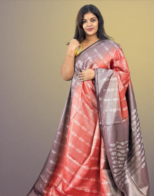 041225S (E6644) SEMI TUSSAR SAREE - Burned Orange n Dark Purple 2